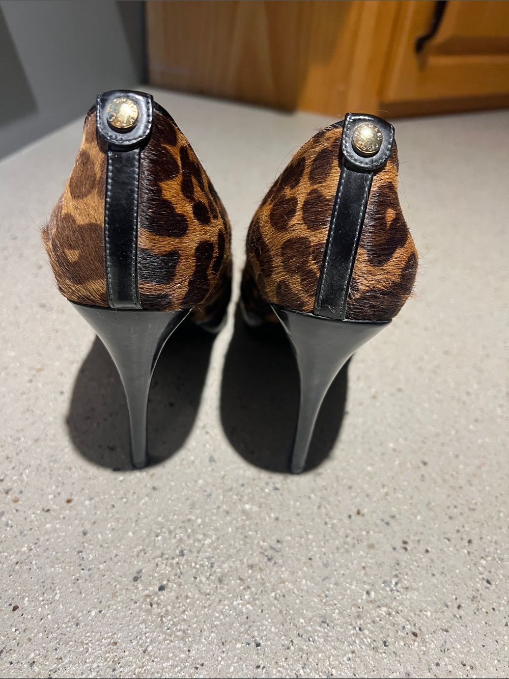 MICHAEL Michael Kors Leopard Print Peep-Toe Heels — Brown & Black - Picture 4 of 9